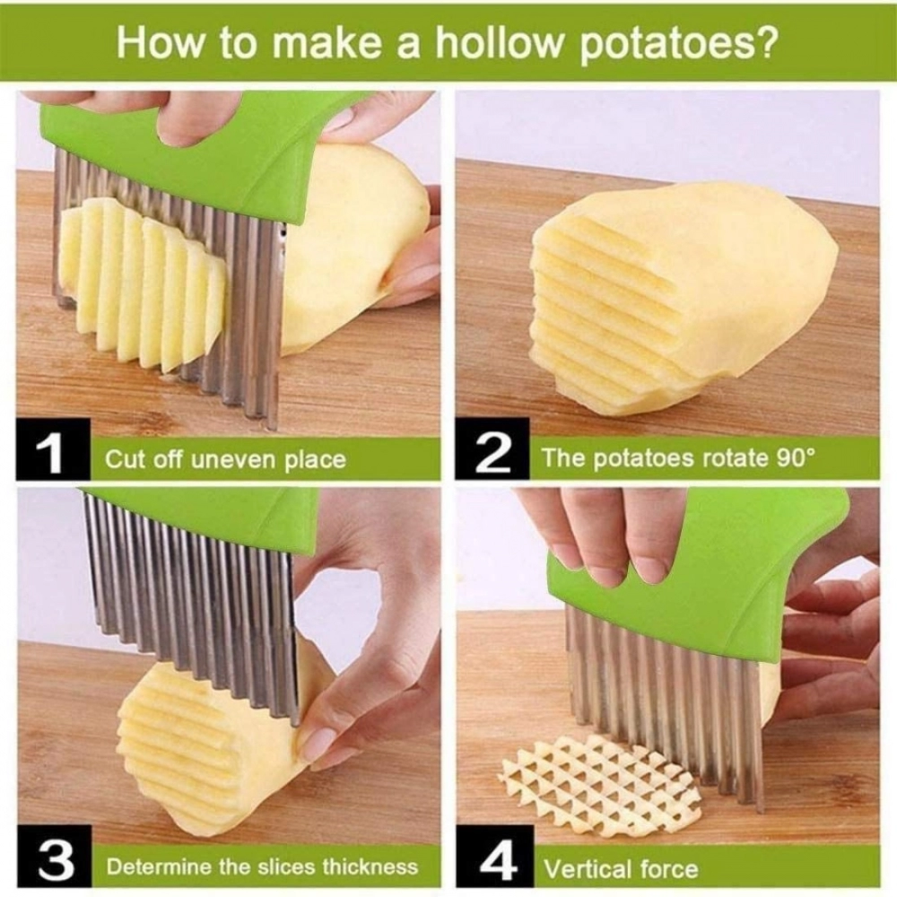 Generic Pack Of_5 Wave Shape Stainless Steel Potato Cutter Slicer (Color:Assorted) - Image 3