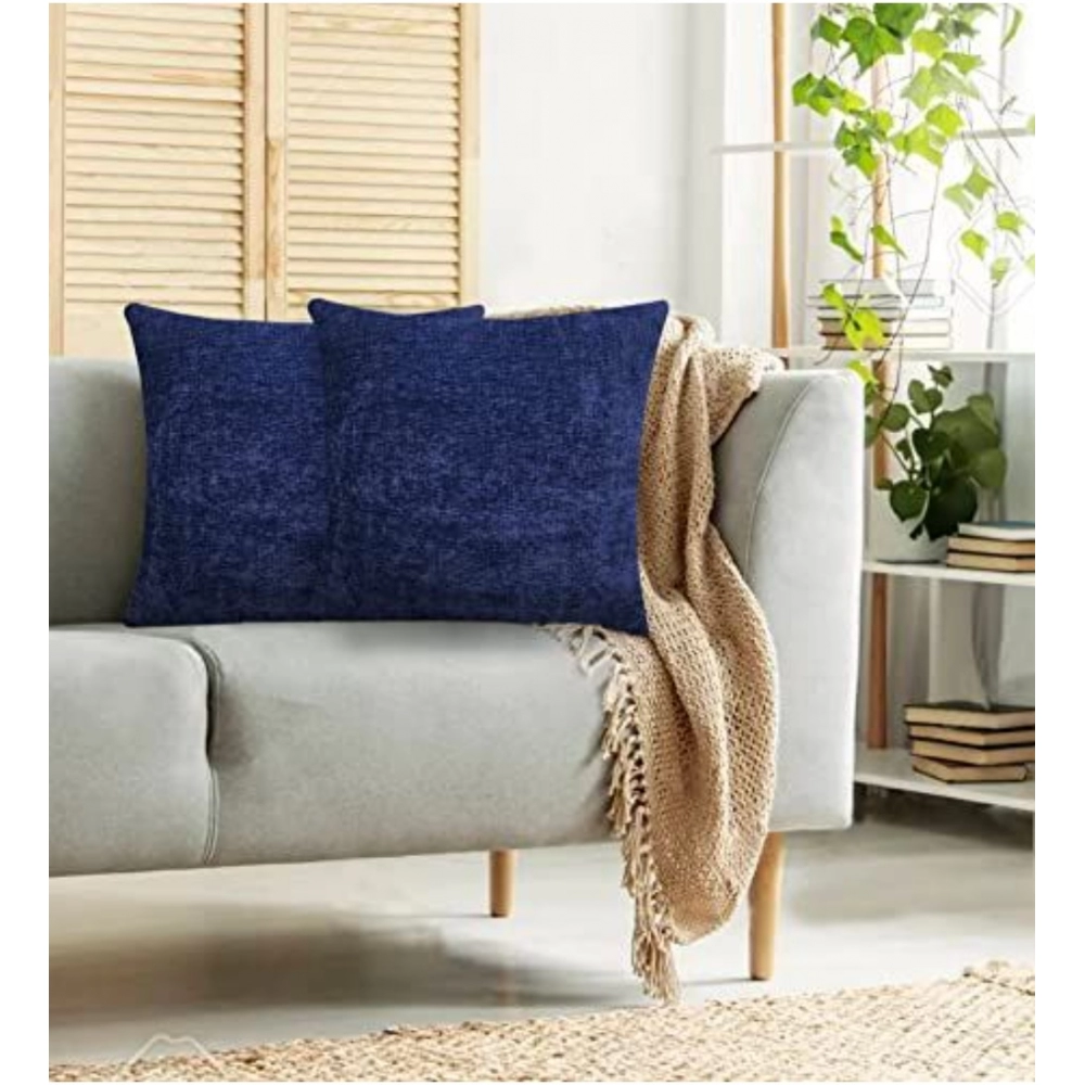 Generic Pack Of_2 Chenille Checkered Cushion Covers (Navy Blue, Size: 18x18 In) - Image 3