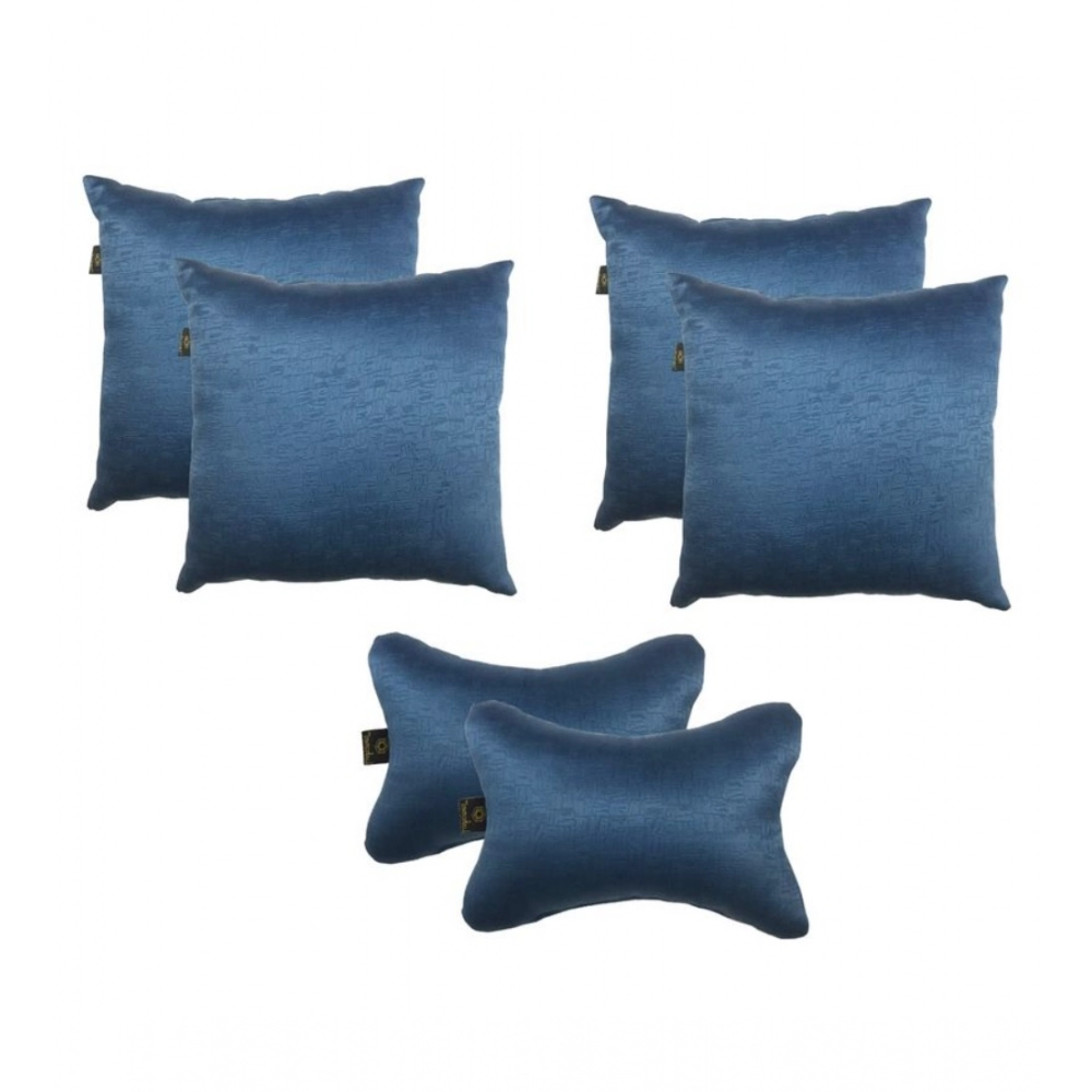 Generic Pack Of_6 Polyester Solid Car Pillow Sets (Navy Blue, Size: 12x12 In)