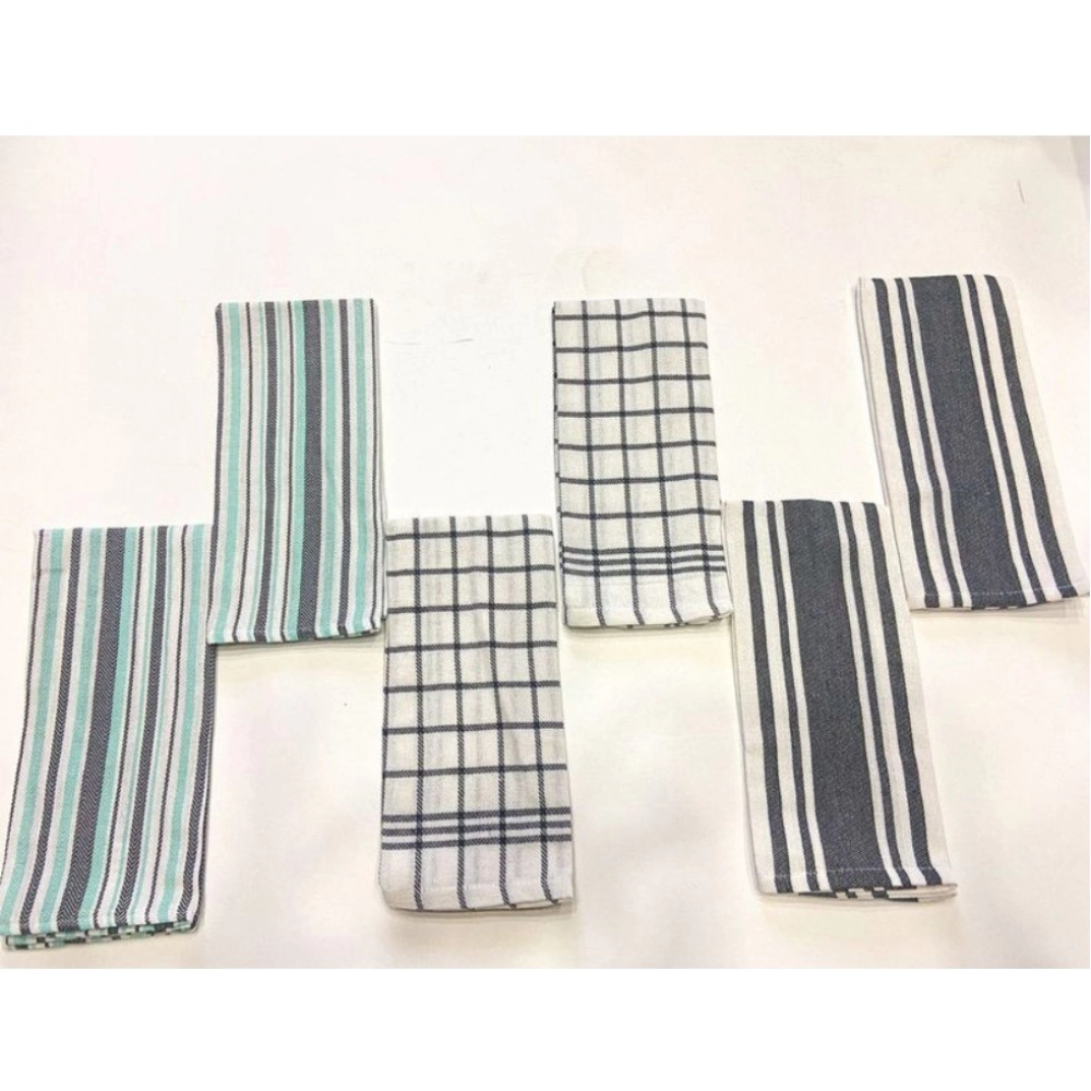 Generic Pack Of_6 Cotton Checkered Kitchen Towel Sets (Grey, Size: 18x28 In) - Image 3