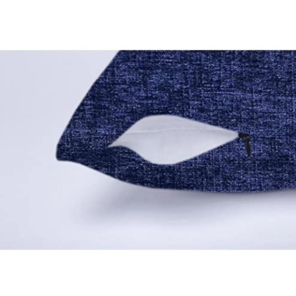 Generic Pack Of_2 Chenille Checkered Cushion Covers (Navy Blue, Size: 18x18 In) - Image 2