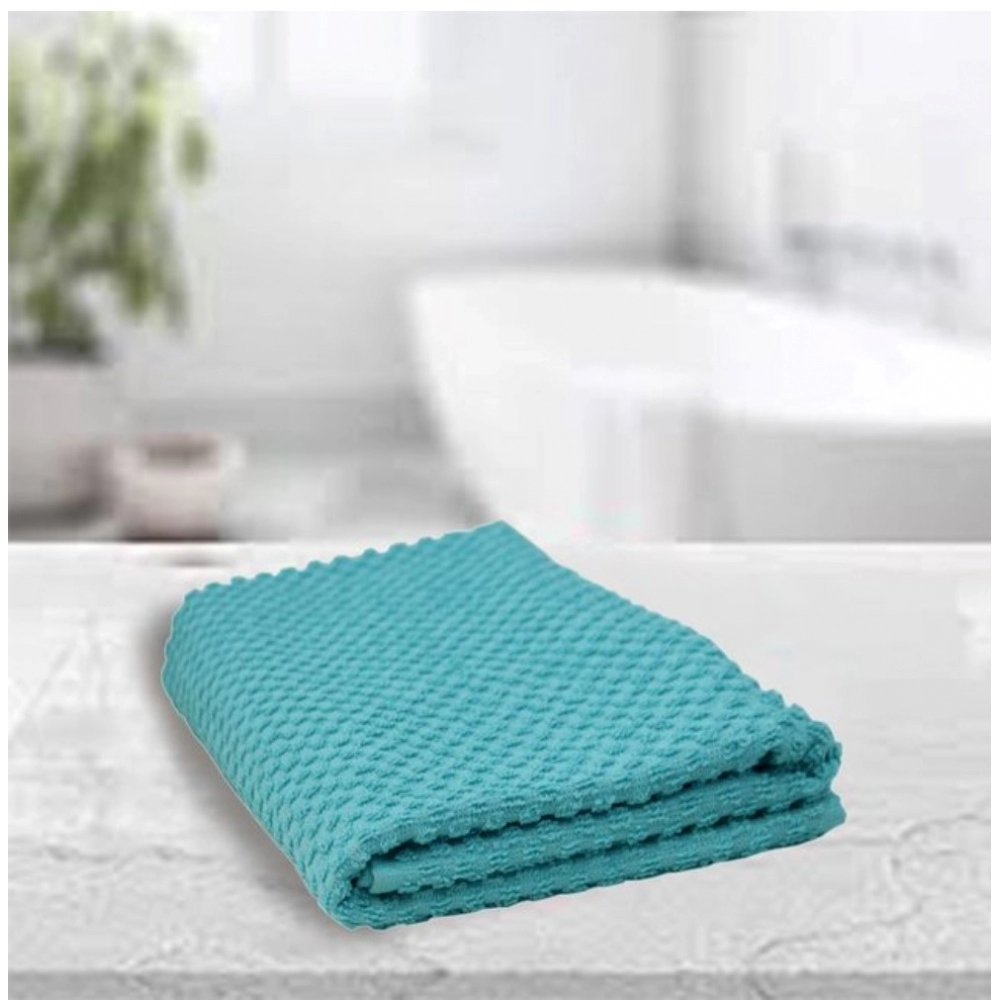 Generic Cotton Popcorn Weave Bath Towels (Aqua Blue, Size: 28x59 In) - Image 4