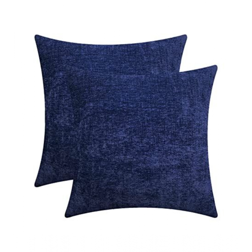 Generic Pack Of_2 Chenille Checkered Cushion Covers (Navy Blue, Size: 18x18 In)