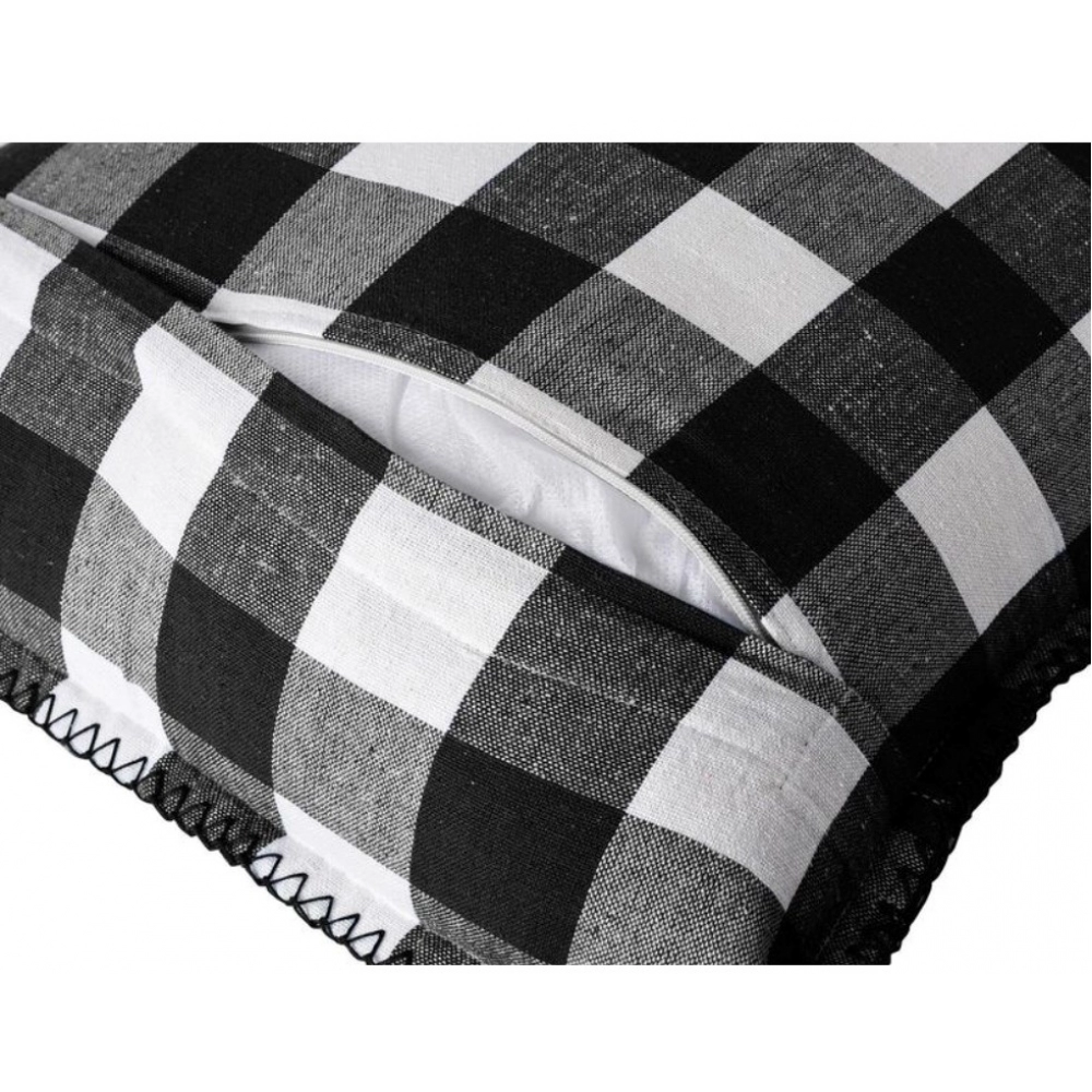 Generic Pack Of_2 Cotton Checkered Cushion Cover With Blanket Stitch (Black, Size: 12x20 In) - Image 2
