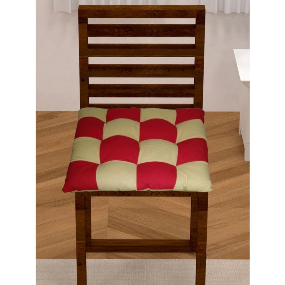 Generic Cotton Blended Solid Chair Cushions (Red & Beige, Size: 16x16 In)