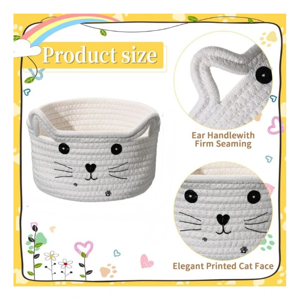 Generic Cotton Small Cat With Face Basket Pack of 1 (White) - Image 4