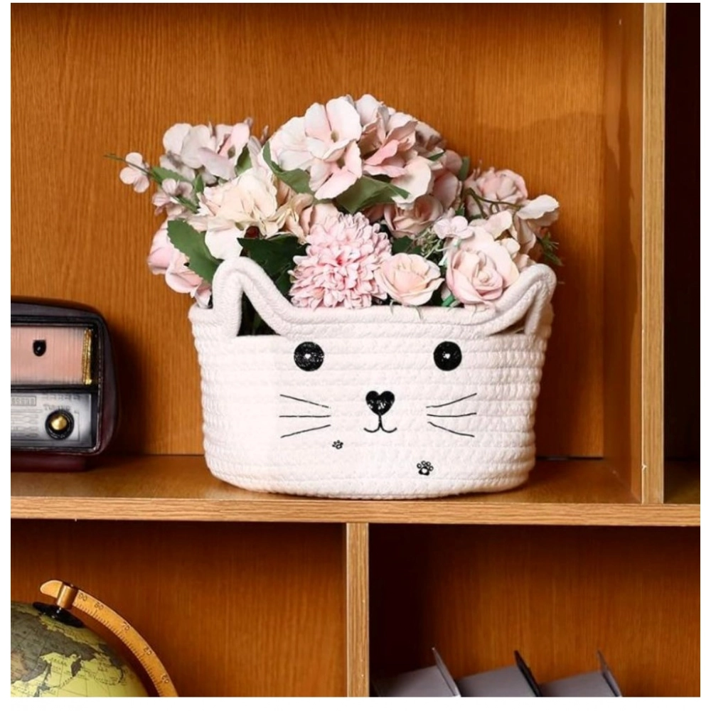 Generic Cotton Small Cat With Face Basket Pack of 1 (White) - Image 3