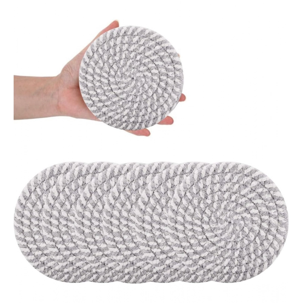 Generic Cotton Rope Drink Coasters 6 Pcs Set (Grey White) - Image 4