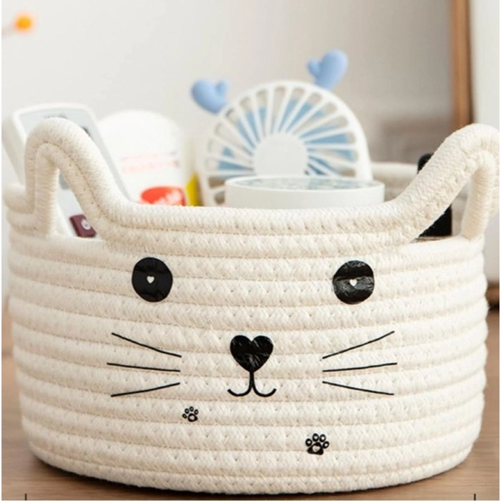 Generic Cotton Small Cat With Face Basket Pack of 1 (White)