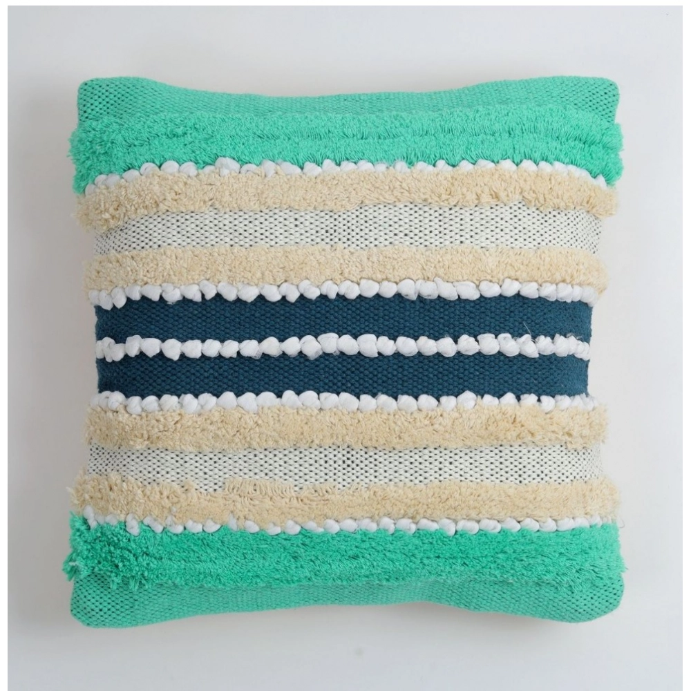 Generic Cotton Striped Handcrafted Pit Loom Cushion Cover 16x16 Inch Pack of 2 (Green Cream) - Image 4