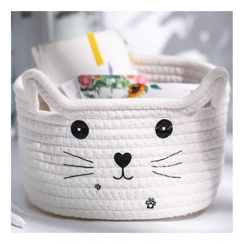 Generic Cotton Small Cat With Face Basket Pack of 1 (White) - Image 2